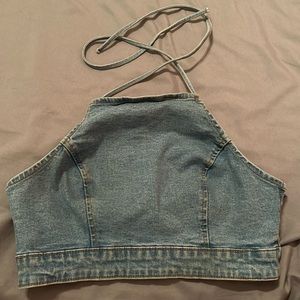 High neck jean top